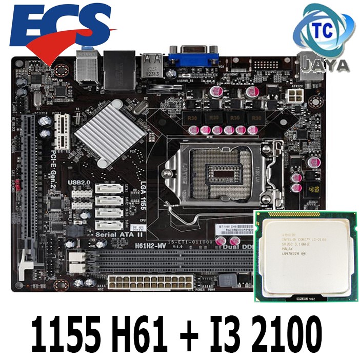 Motherboard / MOBO LGA 1155 H61 ECS Plus Processor i3 2100