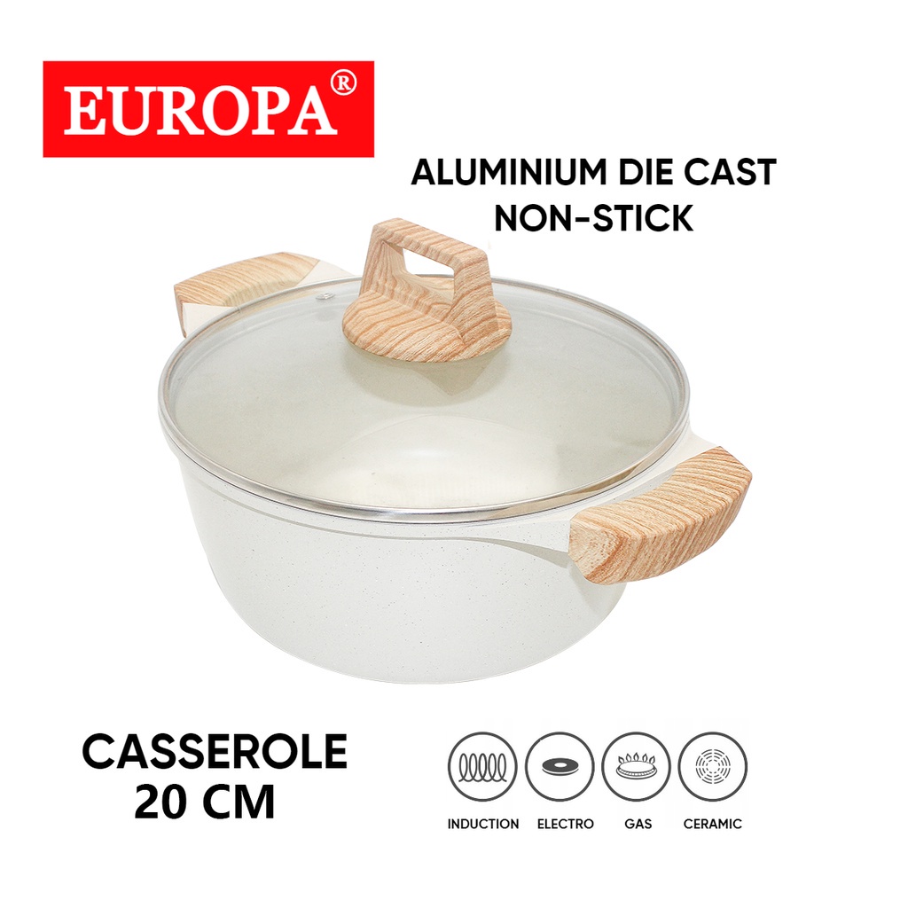 Casserole Keramik Europa Marble Coating- Panci Masak Keramik Ceramic Coating Kompor Induksi Induction Bottom