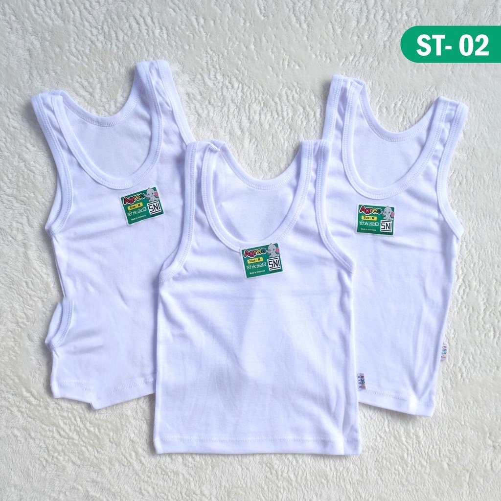 3 PCS ORIGINAL KATUN  Singlet Agree ST 02 - Kaos Dalam Anak Laki Laki - Perempuan - Warna Putih