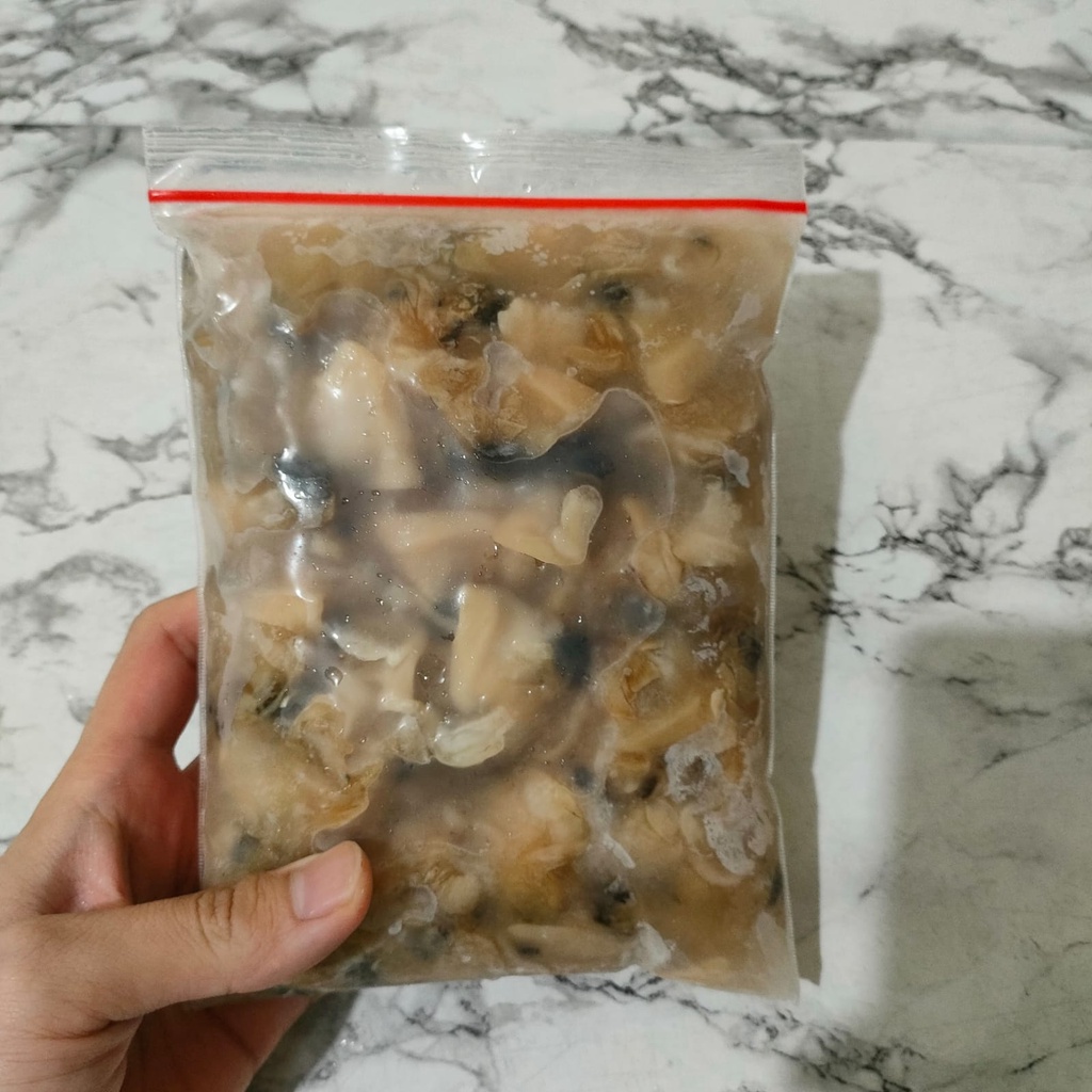 

Daging Kerang Kepah Putih Kupas Size Kasar Kemasan 500gr