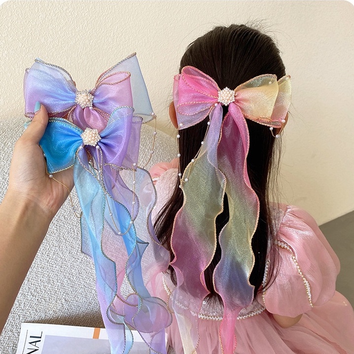 [meandboss] JP6/22-Jepitan Ikat Rambut Anak Cewek Perempuan Pita Panjang Kepang Mutiara