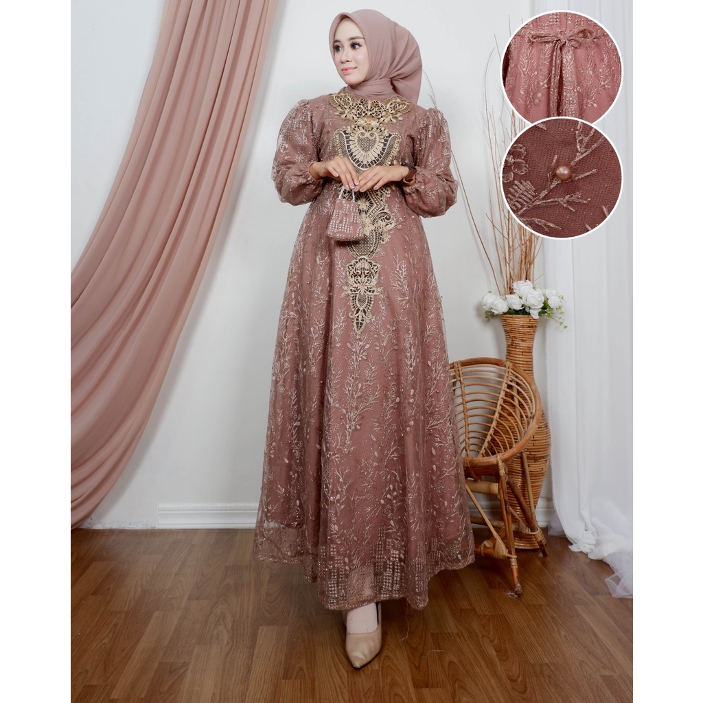 Gamis najwa | Dress pesta | Gamis brukat jumbo Size | Baju kebaya oufit kekinian modis elegan dan cantik kondangan lamaran wisuda tunangan