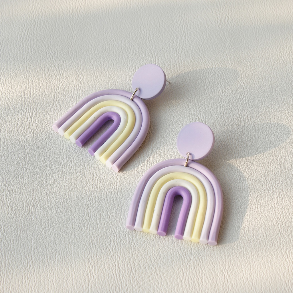 Hu Hu Hu Hu Hu Alat Bantu Pasang Kacamata♡ 1 Pasang Anting Stud Bentuk U Geometris Warna-Warni Bahan Polymer Clay Gaya Bohemian
