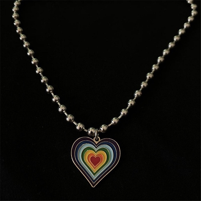 New design sense rainbow love light luxury niche long sweater chain