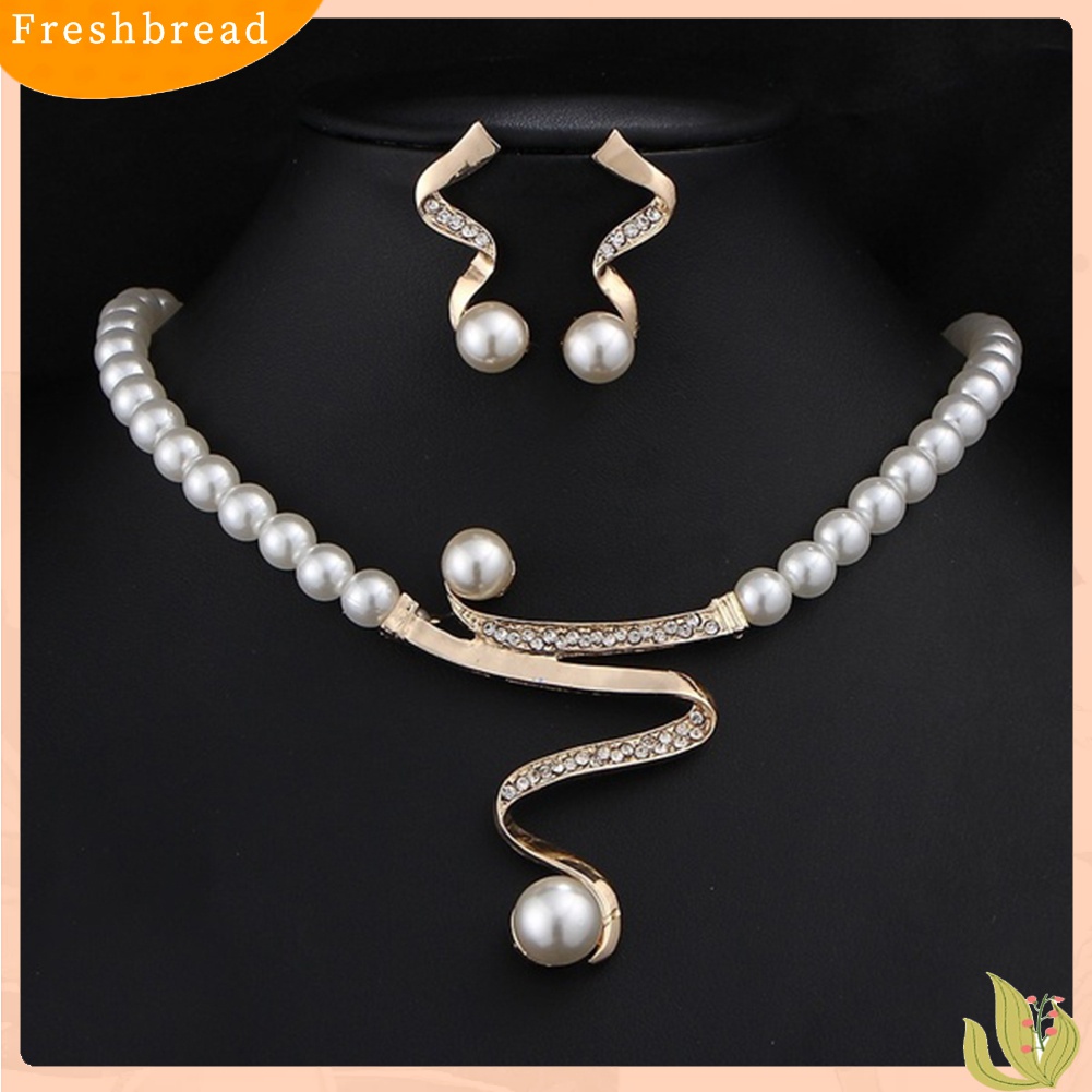 Terlaris Rhinestone Faux Pearl Beaded Necklace Stud Earrings Bridal Wedding Jewelry Set