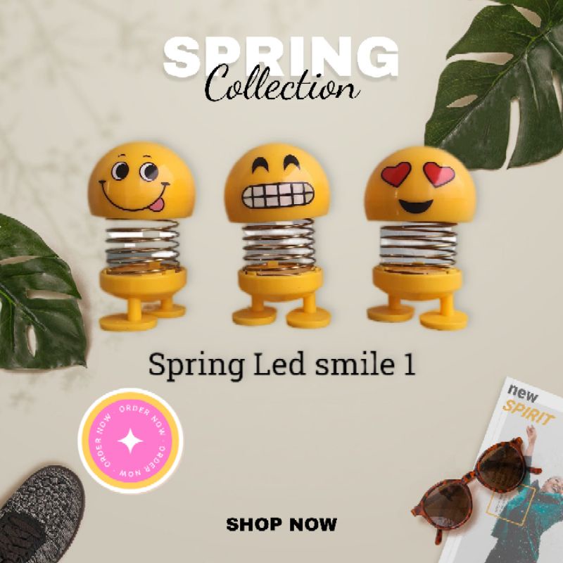 Pajangan dashboard mobil smile face spring mobil Led (1 set 3pc)