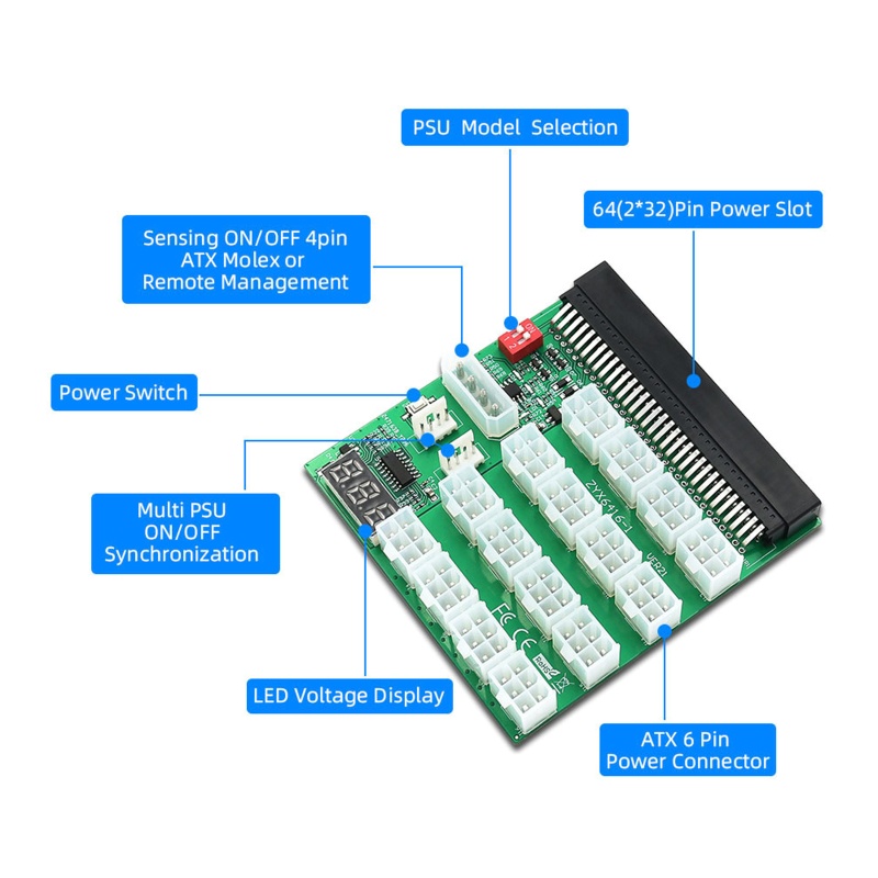 Papan Konversi Daya Server btsg 16x6pin Adaptor 12V Graphics Power Supply Board