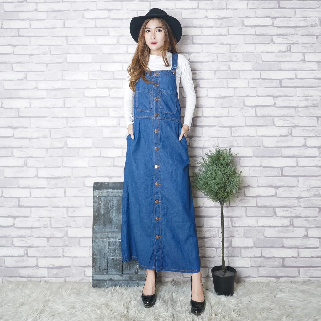 [Overall rok cristine RO]Rok denim wanita jeans biru tua/biru