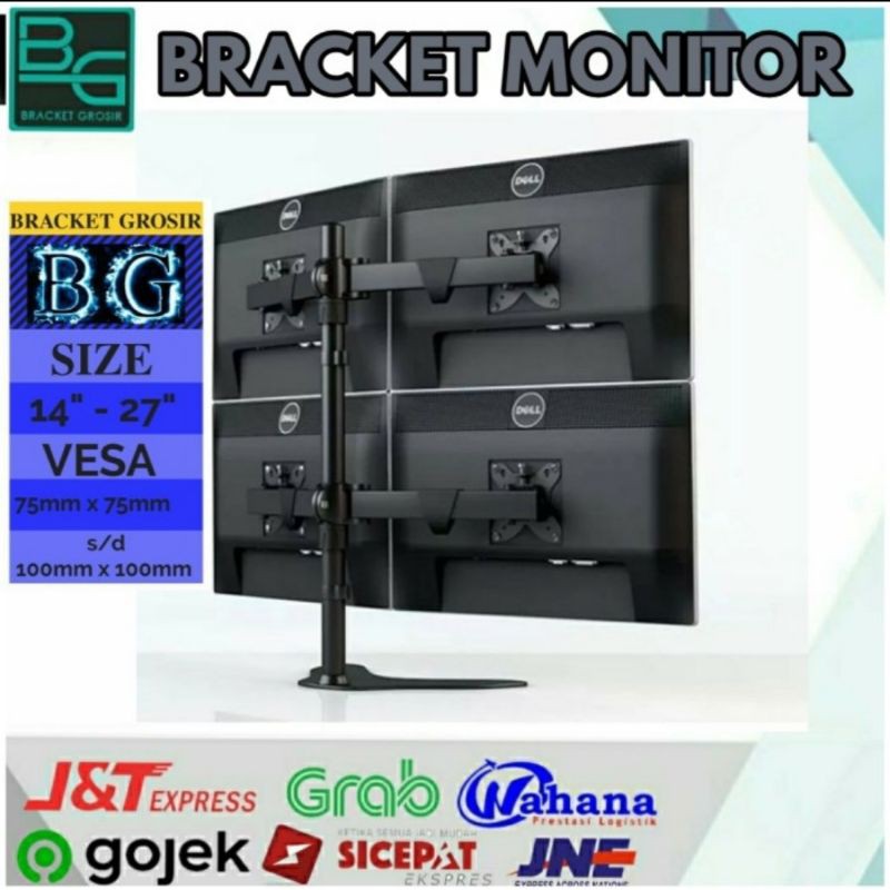 Bracket Stand Monitor Meja 4 Layar 14&quot;-27&quot; Adjustable