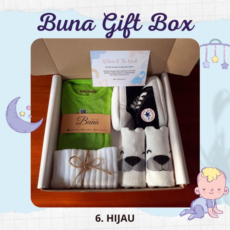 Buna Giftbox / Hampers Bayi / Kado Bayi / Parcel Bayi / Kado Bayi Laki Laki / Kado Bayi Perempuan / Parsel Bayi / Baby gift / Baby Gift Set / Gift Box / Hampers Newborn / Elmer Living-6. HIJAU