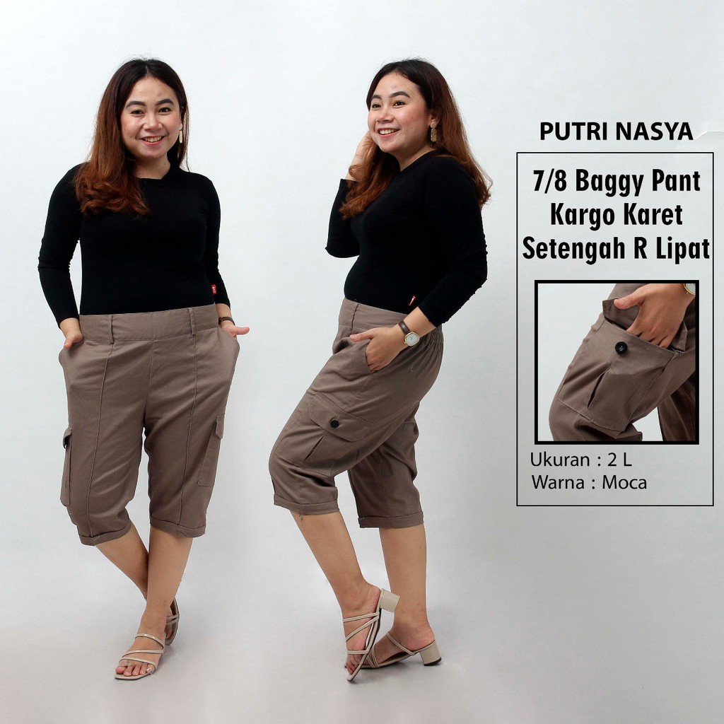 Celana 7/8 jumbo K / baggy pant jumbo / celana pendek jumbo 8L-6L-5L-4L-2L-XL-S fit to L karet melar