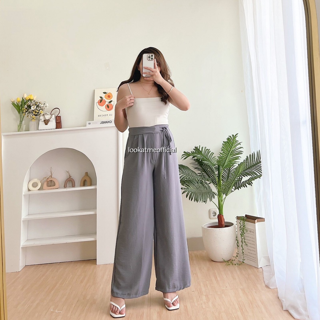 lookatmeofficial • Niki Pants - Celana Kulot Highwaist Bahan Crinkle Dengan Tali