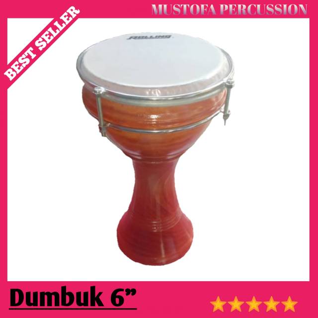 Darbuka Kayu 6 Inci Alat Musik Perkusi Marawis dengan Mika Rolling Suara Renyah