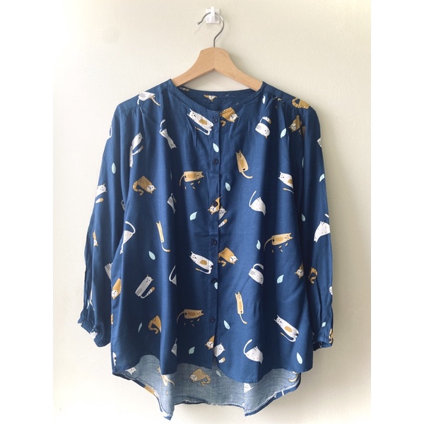 Blouse Wanita Motif Bunga Lengan Panjang Kerut Kancing Depan-Variasi 13