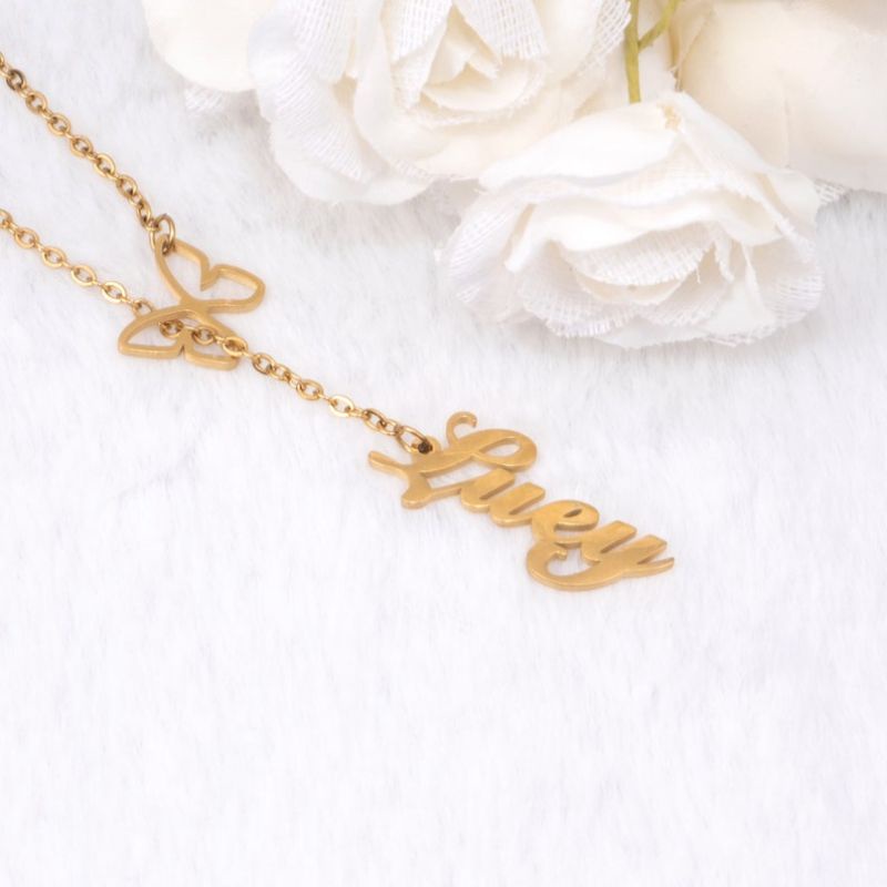 Kalung Perhiasan Liontin Titanium Fashion Hadiah Custom Inisial Huruf Nama Lapis Emas 24k cantik