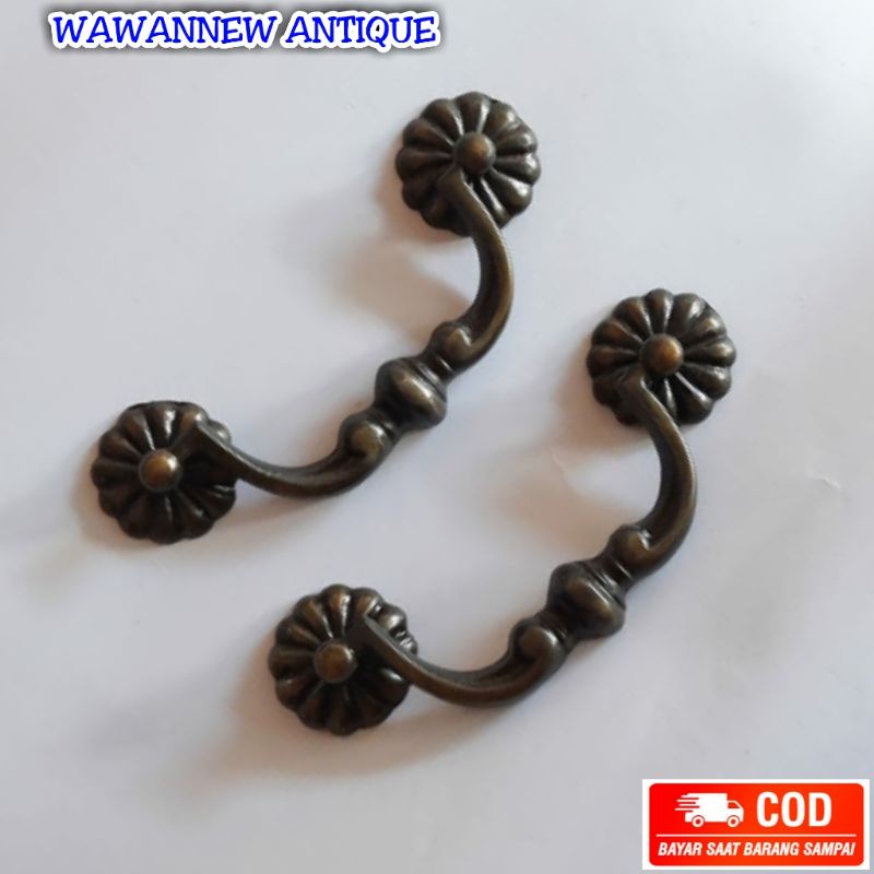 Handle / Tarikan Laci Gagang Lemari Pintu Rumah Kuningan Antik Motif Ukir 15cm