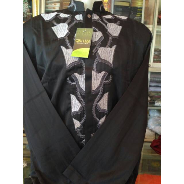 Baju koko hitam/baju koko dewasa/baju koko Lengan panjang Hitam Bordir