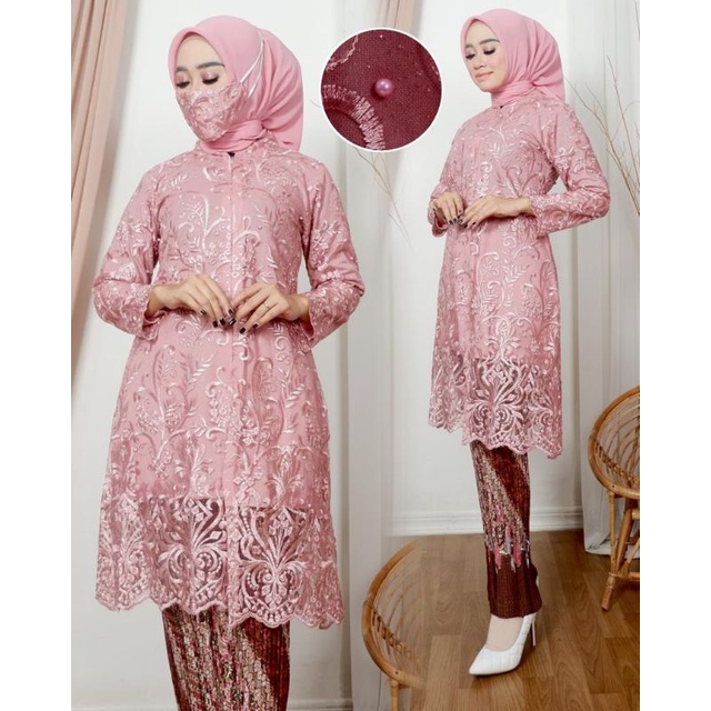 Cod setelan kebaya wisuda modern//kebaya tunik tulle//kebaya tunangan