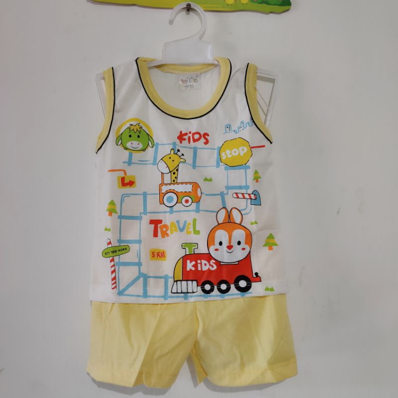 TRALALA SINGLET setelan baju celana pendek katun anak laki-laki