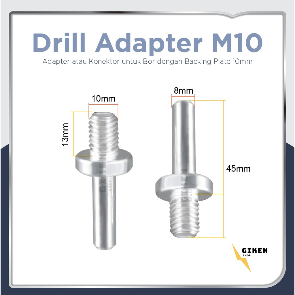 Drill Adapter konektor M10 Baut adaptor Bor Poles Arbor Chuck 10mm