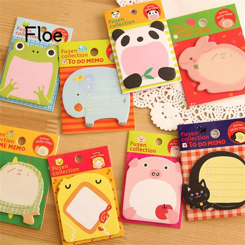 Fl 20 Lembar Sticky Note / Memo Pad Motif Kartun Hewan Lucu Untuk Pelajar / Kantor