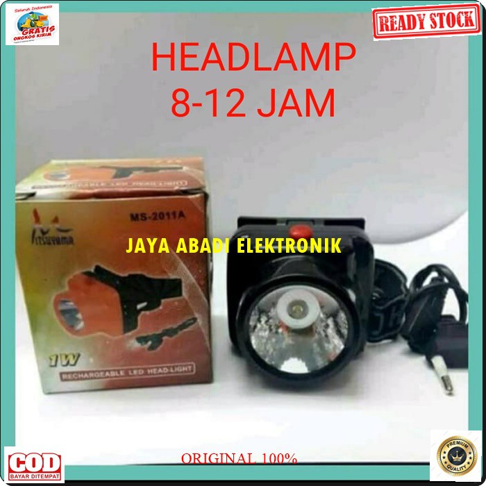 G197 Mitsuyama original headlamp senter kepala pala lampu led lamp cas casan baterai putih sinar cahaya terang charge G197  TAHAN MAXSIMAL 10 JAM  Tersedia warna lampu: - Putih  Senter Kepala Mitsuyama dengan cahaya sangat terang, baterai internal lithium