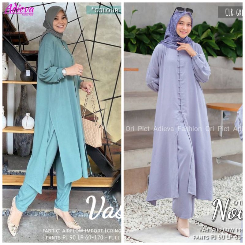 Setelan One Set Long Tunik VaselineNowela Original Adieva Mat Rayon Air Flow