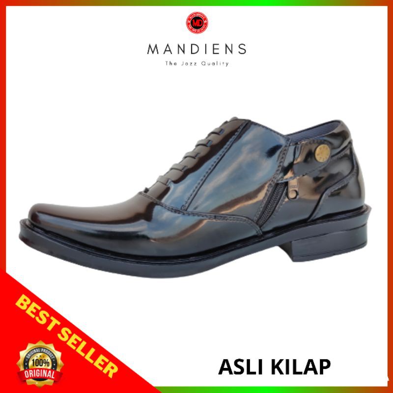 MANDIENS - Sepatu PDH POLRI R.02 Bahan Kulit Kilap Sintetis - Sepatu Pantovel Pantofel Pria Resmi Dinas Polisi TNI Dishub Sepatu Pantofel Pdh Polri Polisi TNI Security Satpam