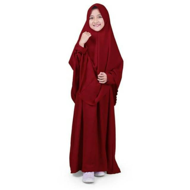 Baju Muslim Anak Perempuan | Gamis Syar'i Polos | Marun - M