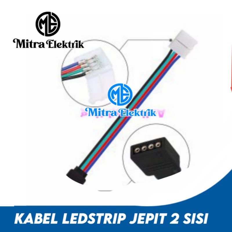 Kabel Ledstrip  Jepit 2 Sisi LED Strip RGB 3528/5050 ke kepala rgb 4 Pin Sambungan Led Strip