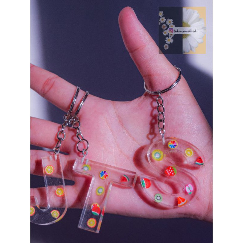 Keychain Resin Custom | Gantungan Kunci Resin | Resin Inisial Nama | Keychain Motif Bunga |