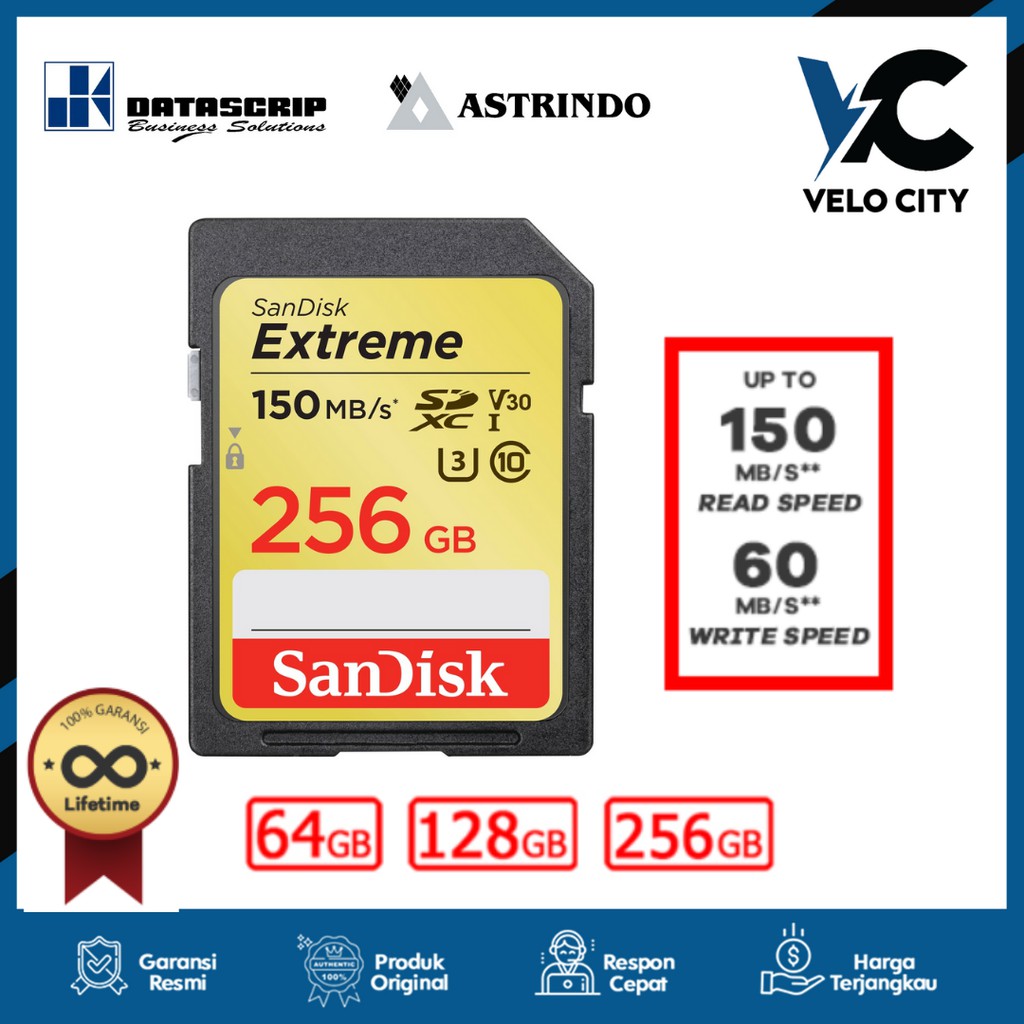 SD Card SanDisk UHS-I SD SanDisk Extreme 256GB 150mbps Original Garansi LIFE TIME