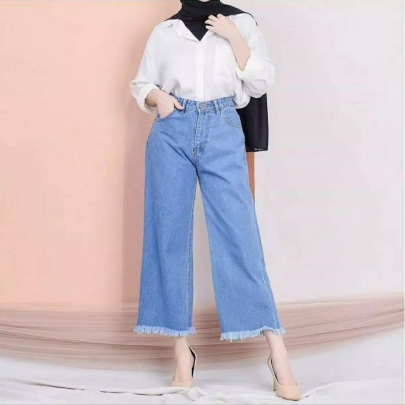 HIGHWAIST KULOT JEANS WANITA RAWIS JUMBO SIZE 31-34 BAHAN TEBAL