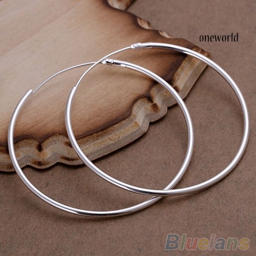 OW@ Women's Silver Plated Big Round Hoop Dangle Earrings Fashion Jewelry Charm