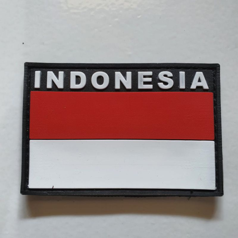 patch rubber logo bendera merah putih tulisan indonesia atas / tempelan emblem karet velcro