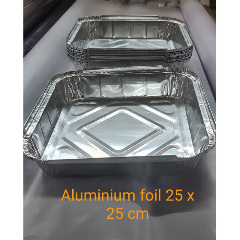 Wadah aluminium foil 25 x 25 cm / loyang aluminium kotak + lid mika bening