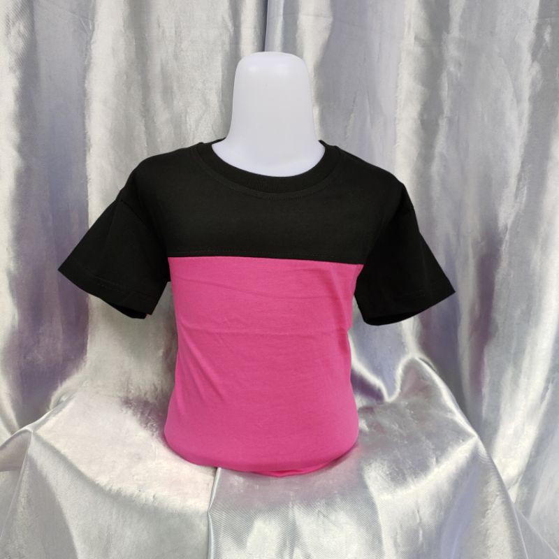 kaos polos reglan Pink-Hitam kombinasi uk 20 22 S M L XL XXL