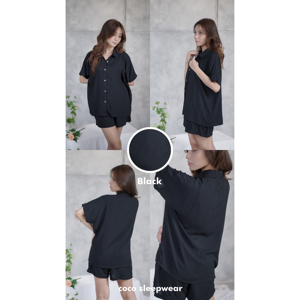 COCO - DALMI SET - Setelan Wanita - Homewear - Set Rayon - Busui Friendly - Fashion Wanita-BLACK