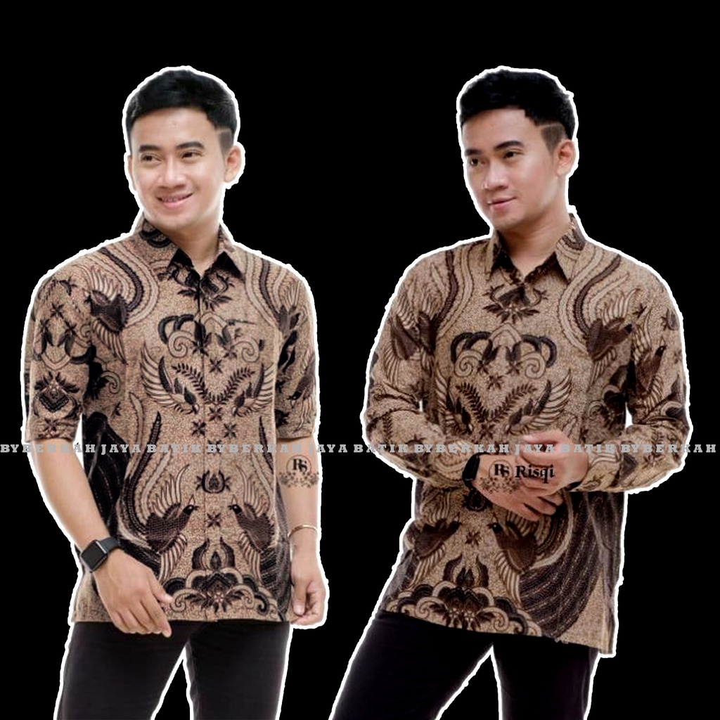 KEMEJA HEM BATIK PRIA LENGAN PANJANG COUPLE KEMEJA HEM MOTIF IRONMEN COKLAT