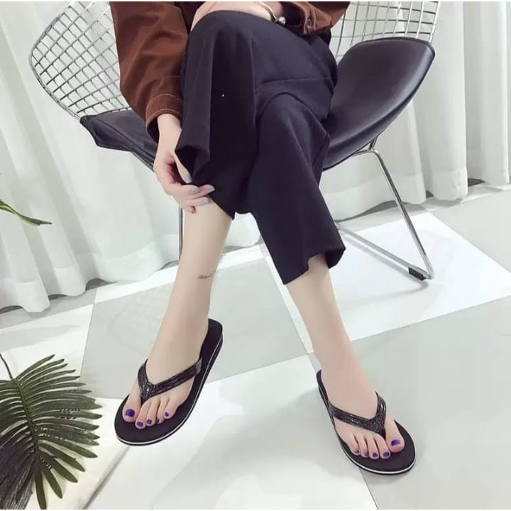 sandal wedges wanita jepit tali AC melanium 103