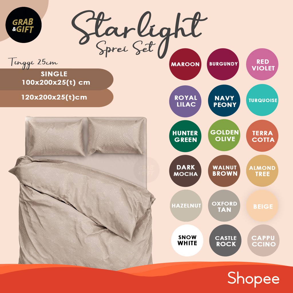 Sprei Set Starlight Emboss Kasur Bantal Guling Jacquard Polos Single Size 100x200 dan 120x200 cm