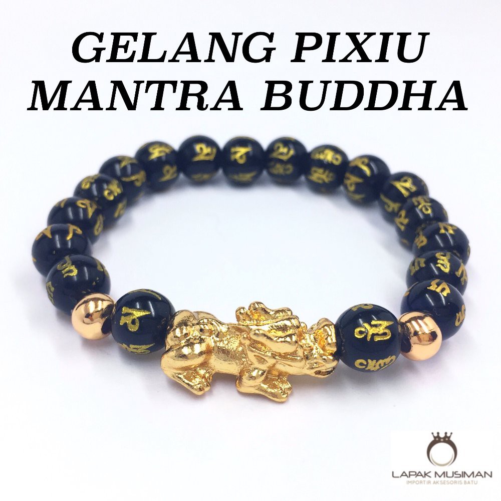 [Bayar di Tempat] Gelang Giok Mantra Budha Kombinasi Pixiu