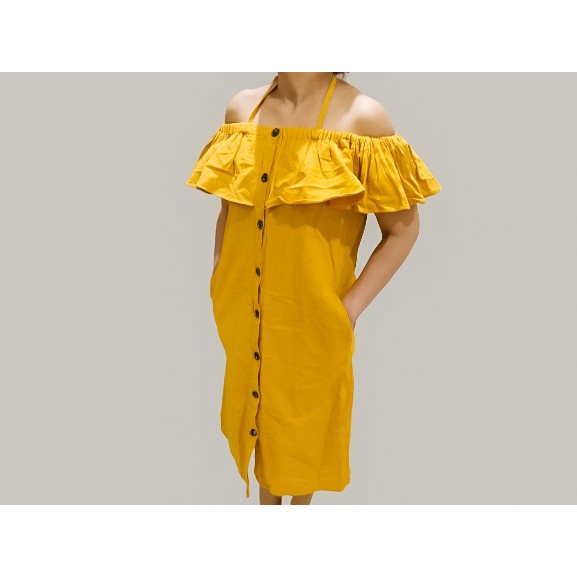 Summer Sabrina Midi Dress - Yellow