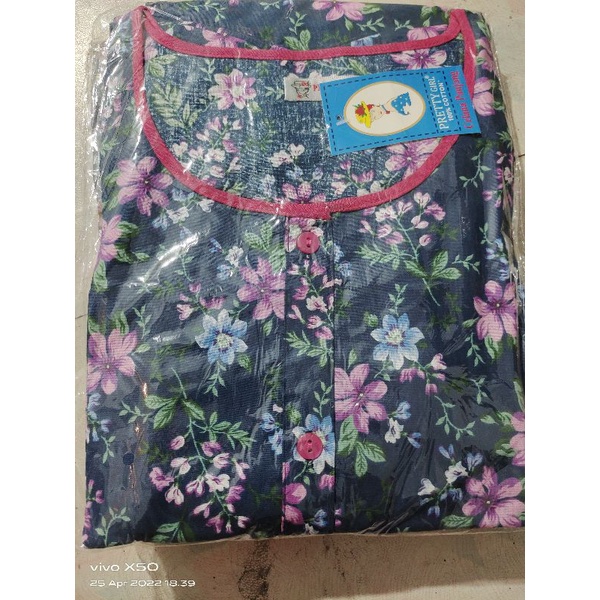 Piyama Cp set celana panjang Katun Motif Bunga Pretty girl-KODE 24C NAVY