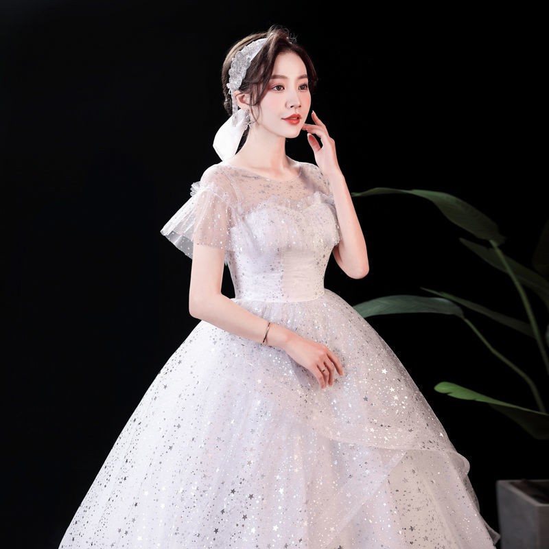 153 White Bling Bling Women Bridal Long Tail Wedding Party Gown Dress