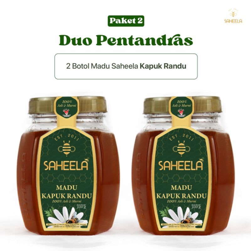 

Paket 2 Duo Pentandras (2 Botol Madu Murni Saheela Kapuk Randu 500 gr)