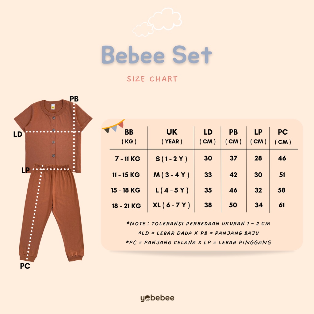 Yobebee Bebee Set Setelan Baju Tidur Bayi dan Anak Usia 2 3 4 6 8 Tahun Baju One Set Piyama Pajamas Kids Motif Polos Kaos Cotton Combat Strech Model Baju Harian Santai Anak Laki Laki Perempuan Cewek Cowok