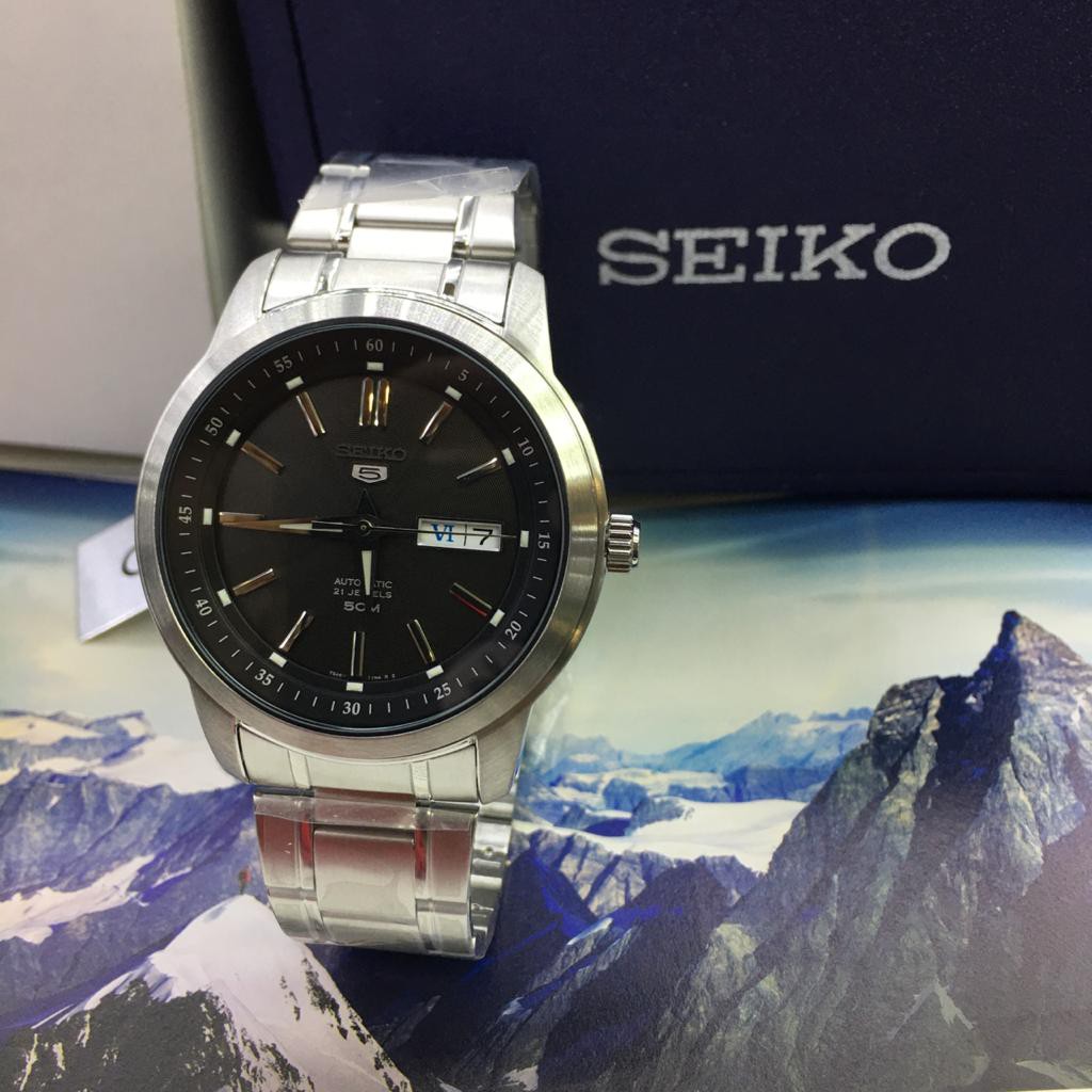 Jam Tangan Pria Seiko Original Silver Plat Hitam