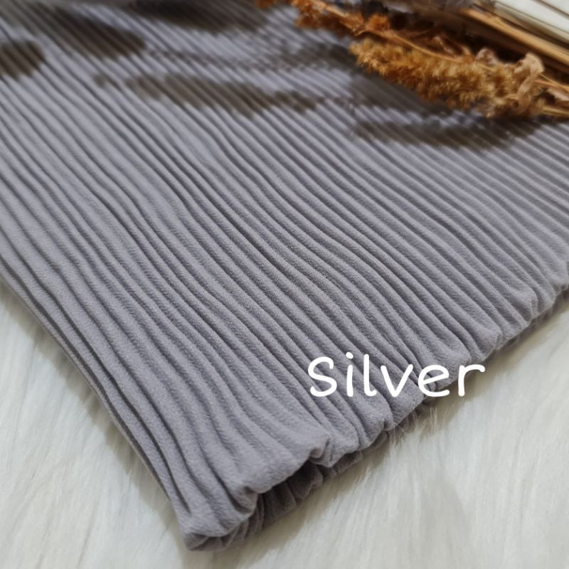 Pashmina Plisket Lidi Full Premium 180X75 CM By Milanda Mode-Silver