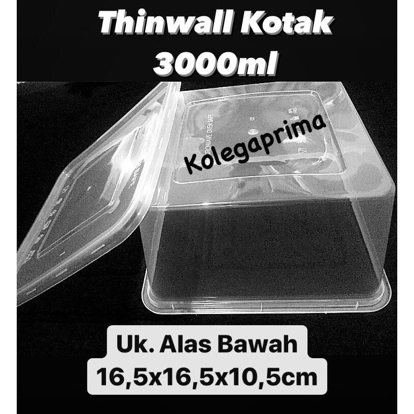 KOTAK MAKAN PLASTIK THINWALL SQUARE 3000ML (OTK 3000)/ WADAH PLASTIK MURAH ISI 15PCS